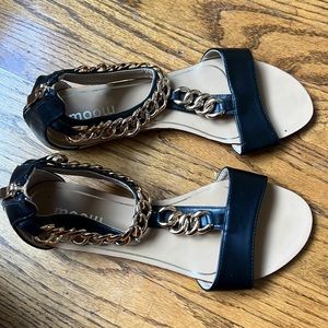 Black gladiator sandals with gold chains. Size 7.5 (European 38)
